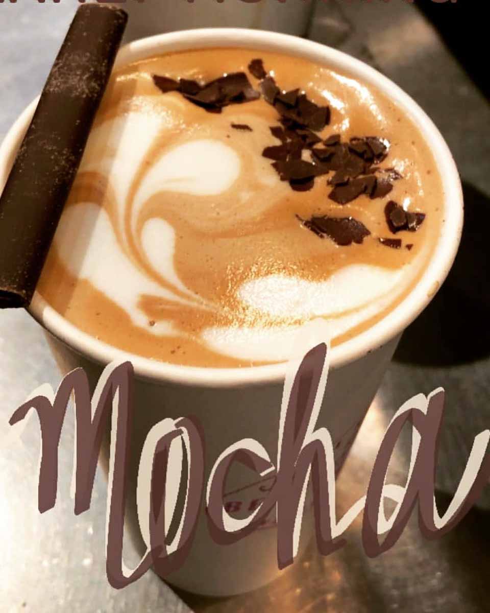 A Cup of Mocha Latte at Bean to Cup Coffee House in Vernon, Canada