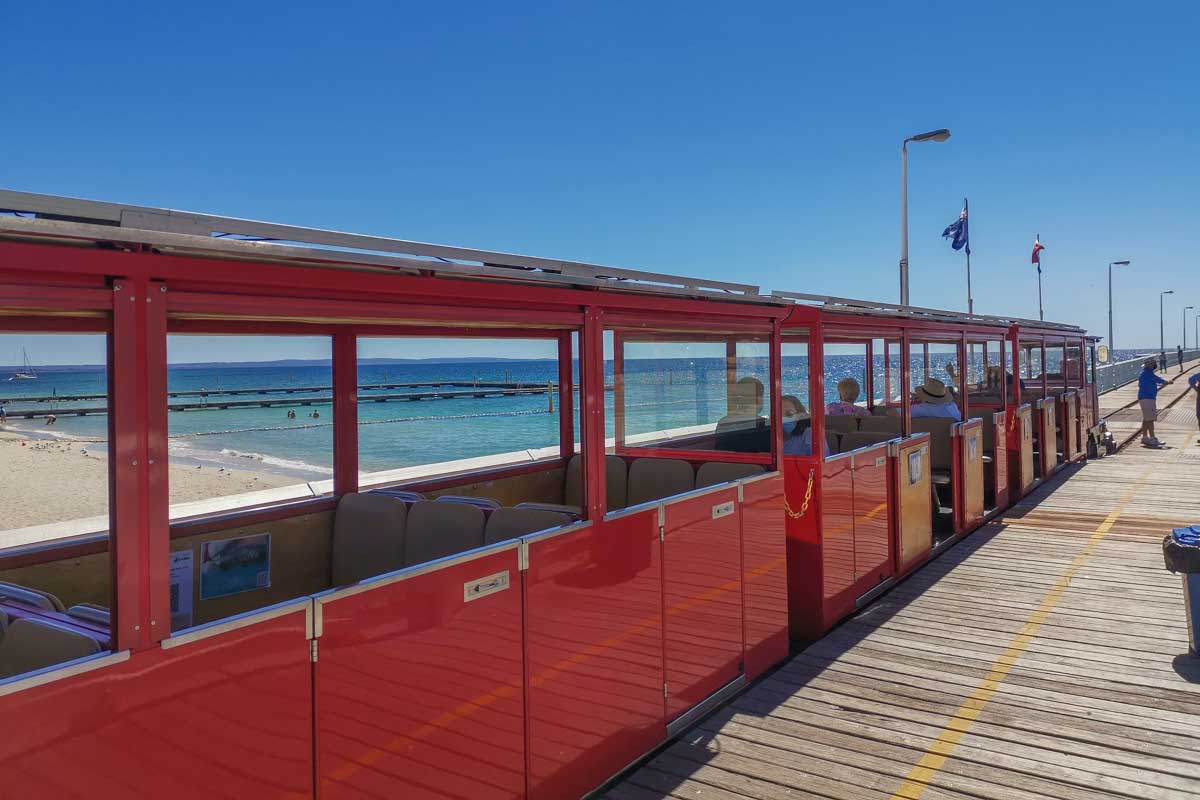 The Busselton Jetty Tram about the leave the station