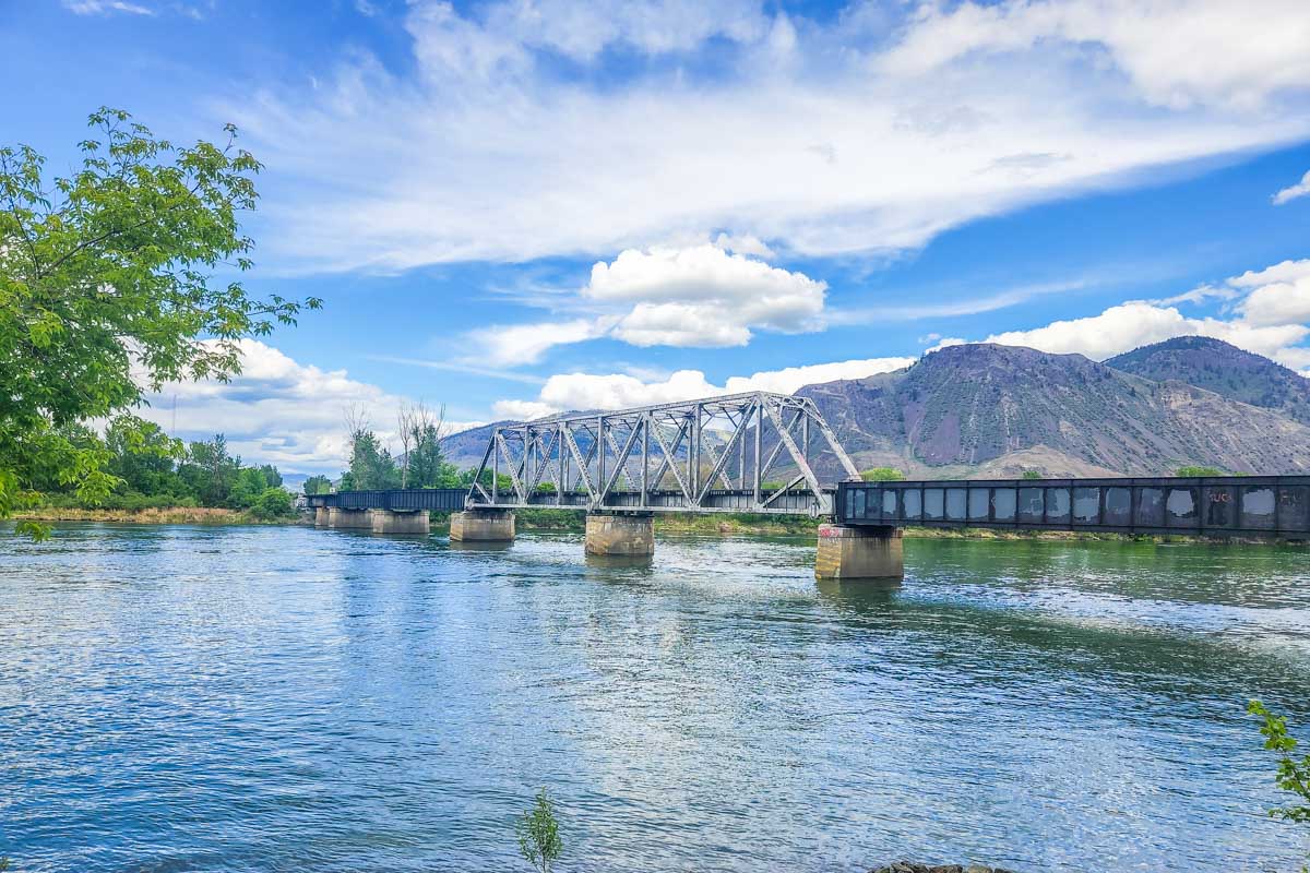 Views of the river and bridge on the Rivers Trail in Kamloops, BC