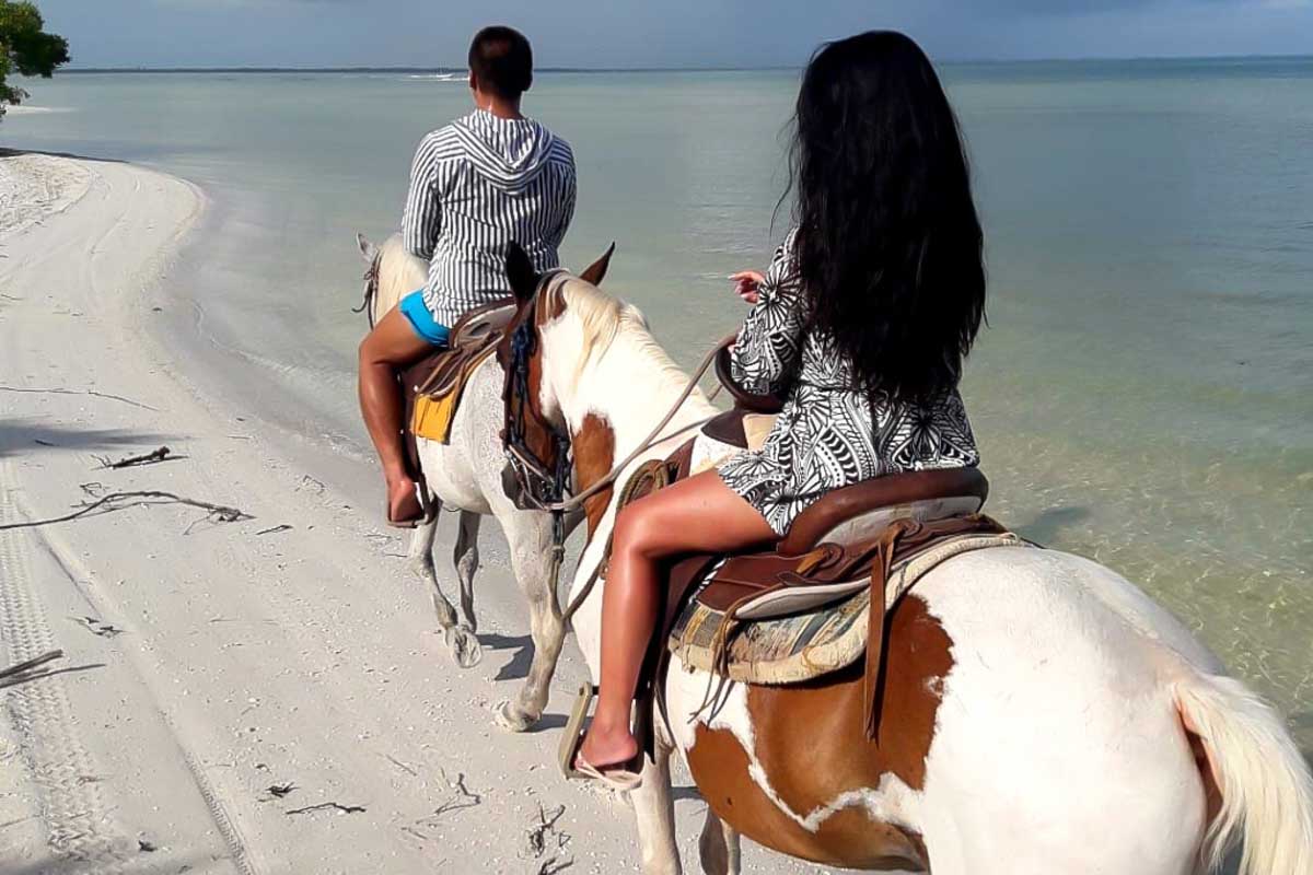 Horseback riding along the beach on Isla Holbox