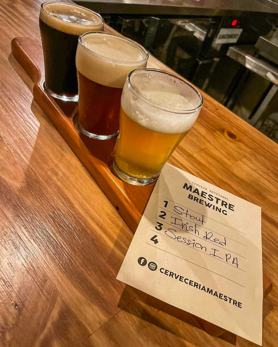 A tasting flight at Cerveceria Maestre, Medellin, Colombia