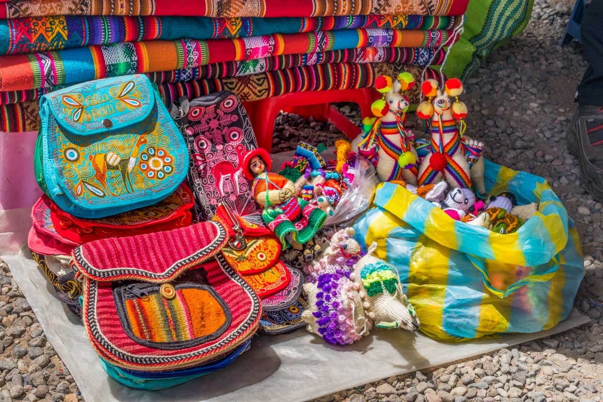 Local handmade goods at a street stall in Cusco, Peru