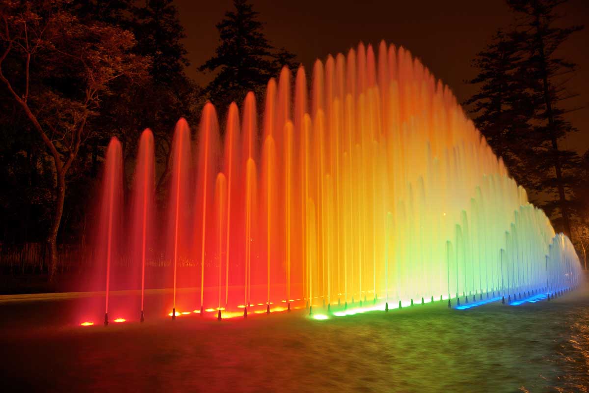 The Magic Water Circuit in a range of colors in downtown Lima, Peru