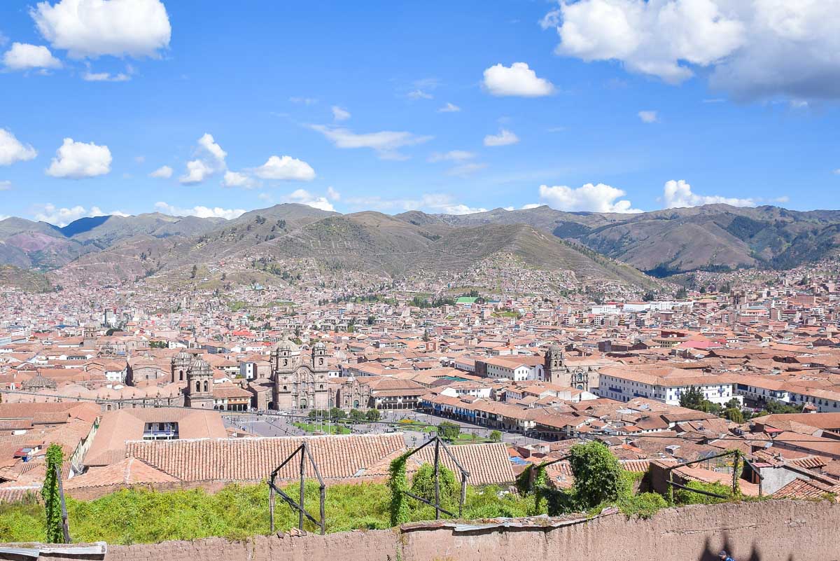 View from Cristo Blanco Statue on a beautiful day in Cusco, Peru