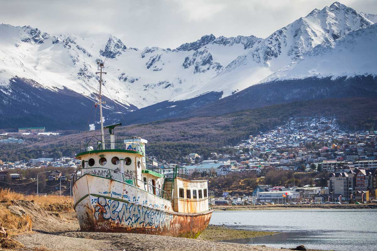 A run a ground ship on the outskirts of Ushuaia, Argentina