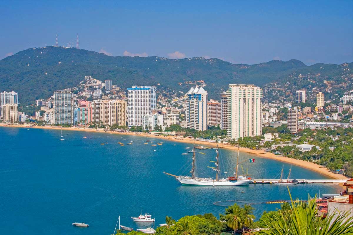 Arial shot of Acapulco Bay in Mexico