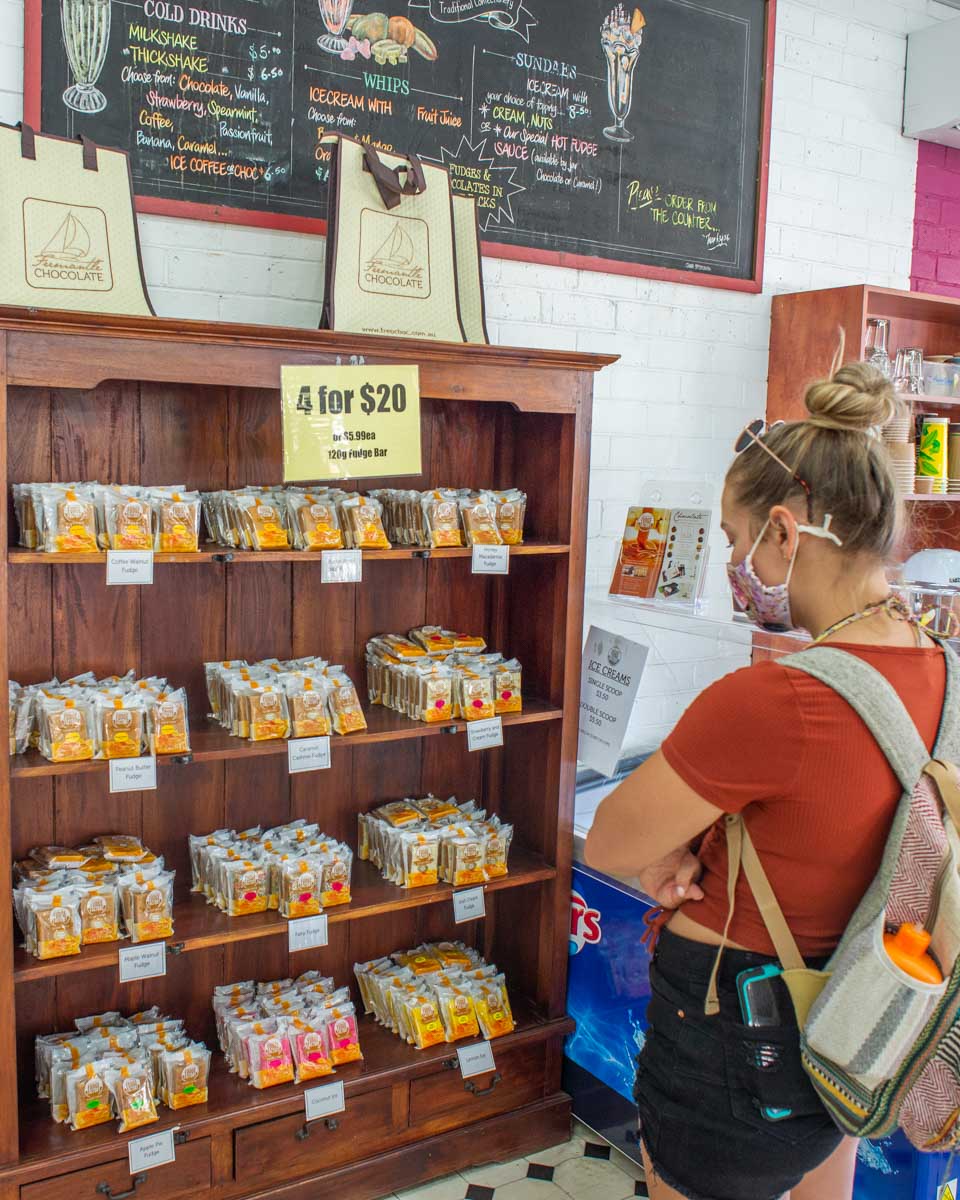 Bailey shops for fudge at the Fudge Factory in Margaret River, WA
