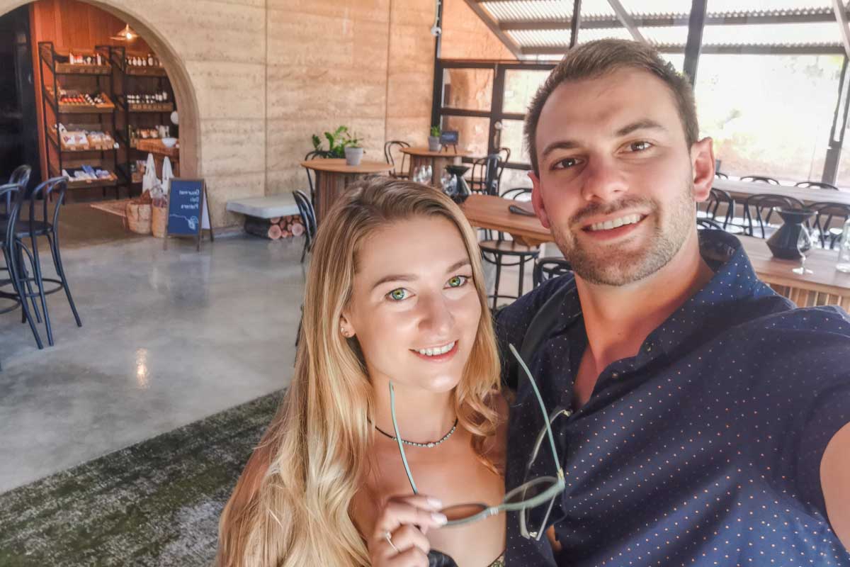 Daniel and Bailey take a selfie in Margaret River at a winery
