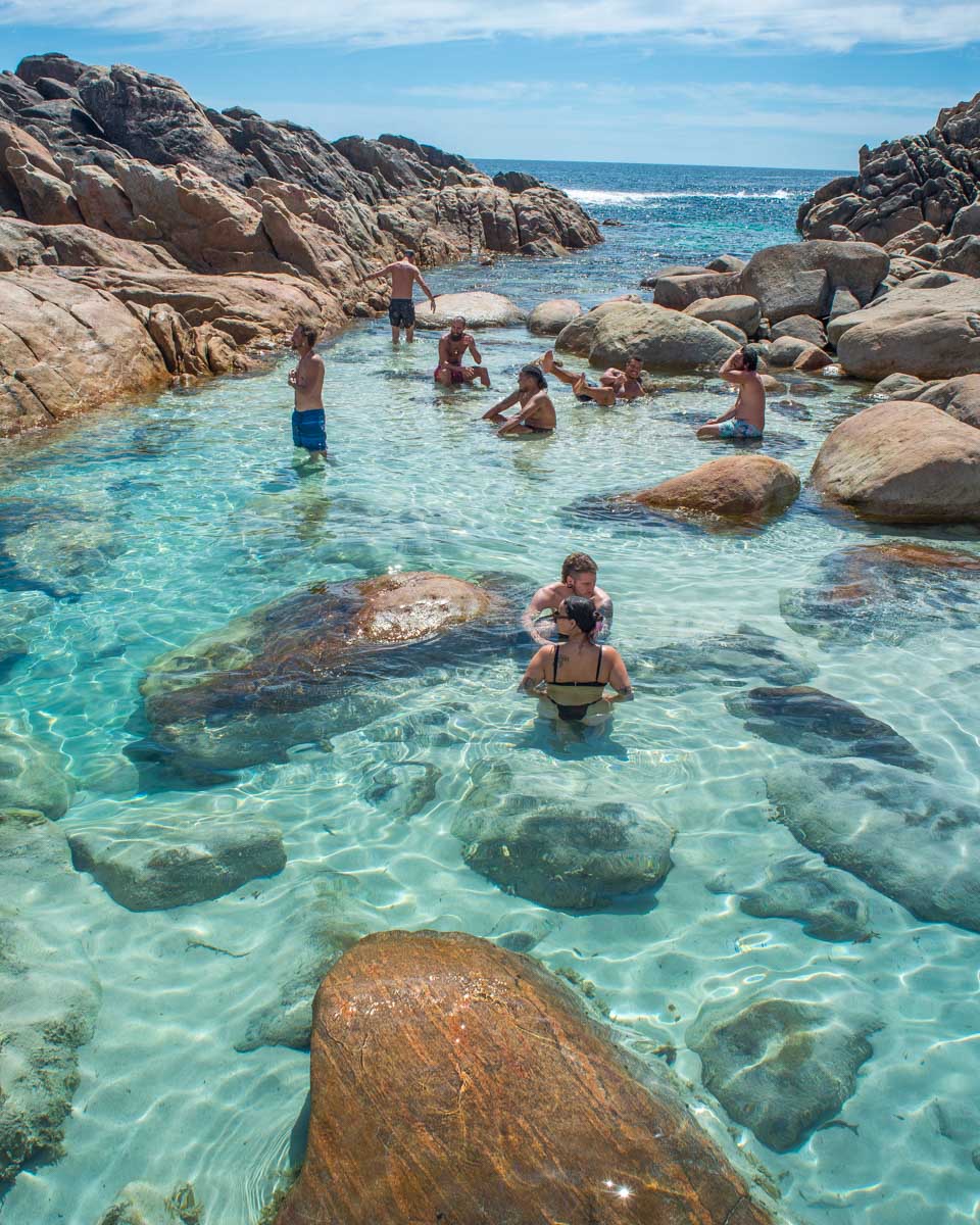 People relax at Injidup Natural Spa  near Margaret River, Western Australia