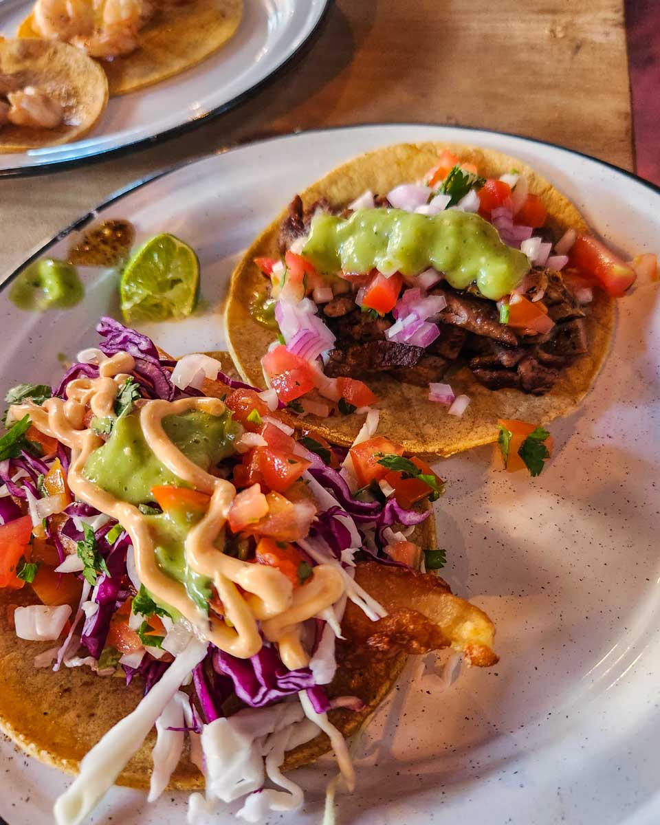 Two tacos from Taqueria Honorio in Tulum, Mexico