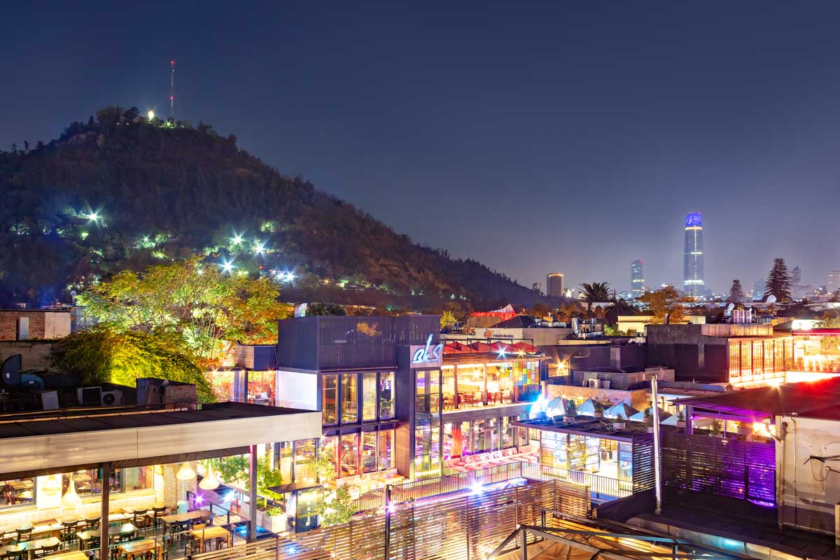 View over Bellavista in Santiago at night