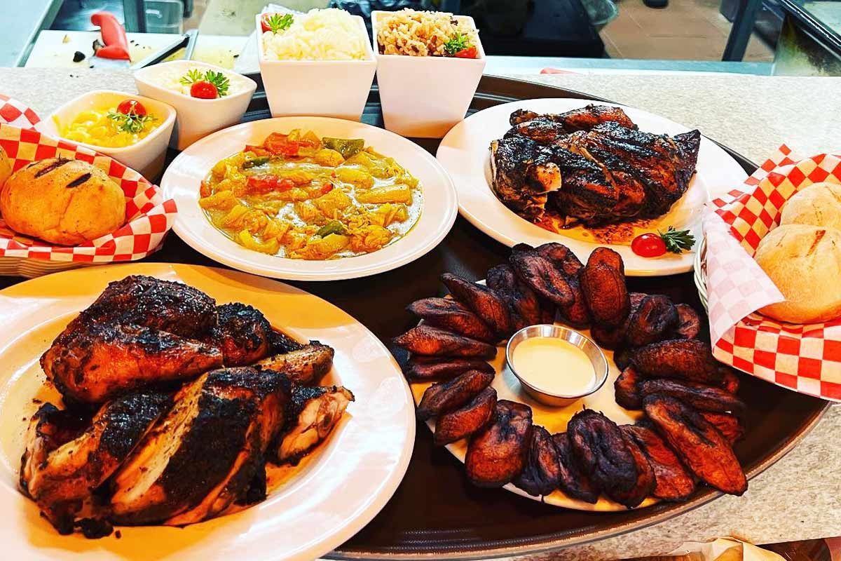 Meal from Ferrons Jerk Chicken in Playa del Carmen, Mexico