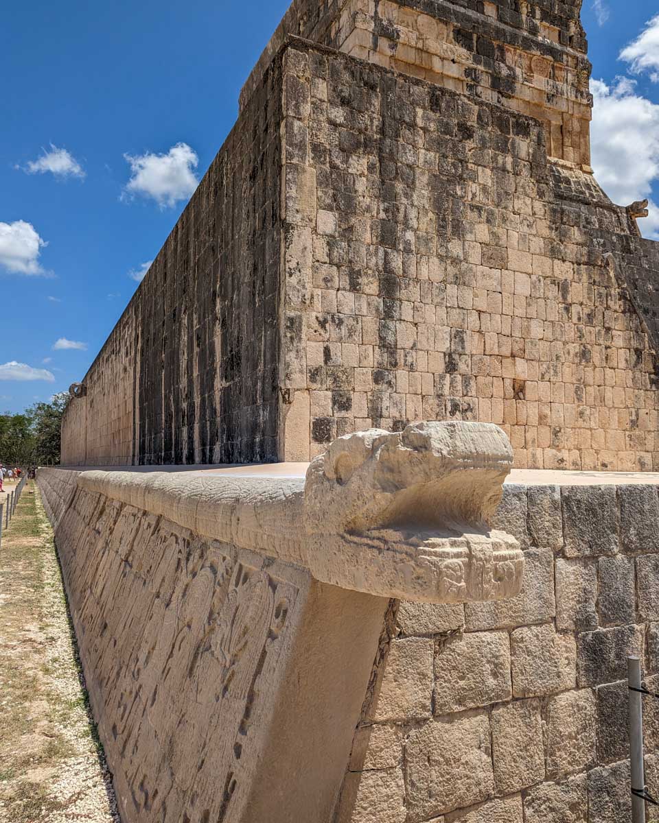 A snake made of rock at Chichen Itza in the Great Ball Court