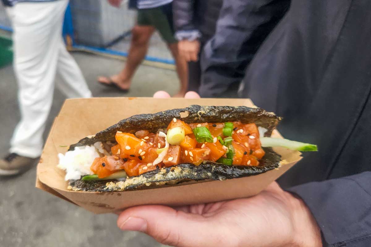 A sushi taco at the Richmond Night Market, Vancouver