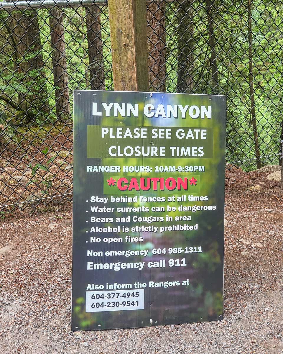 A warning sign in Lynn Canyon
