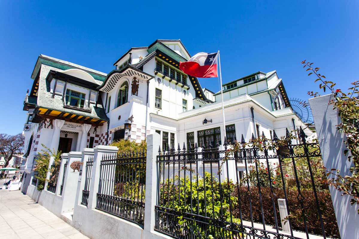 The outside of the Baburizza Palace in Valparaiso, Chile