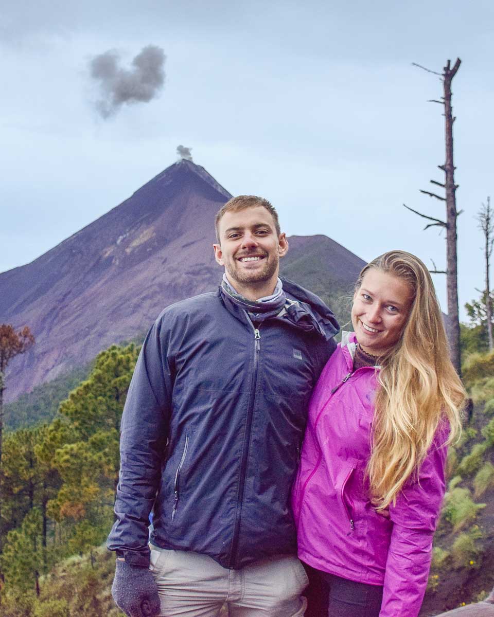 Bailey and Daniel on the Acatenango Volcano hike take a photo together