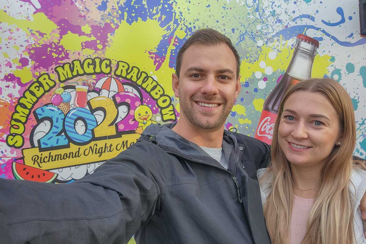 Bailey and Daniel take a selfie at the Richmond Night Market