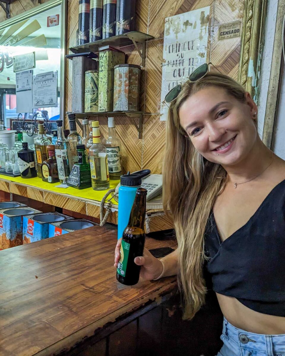 Bailey enjoys a drink at La Joyita Cantina in Valladolid, Mexico