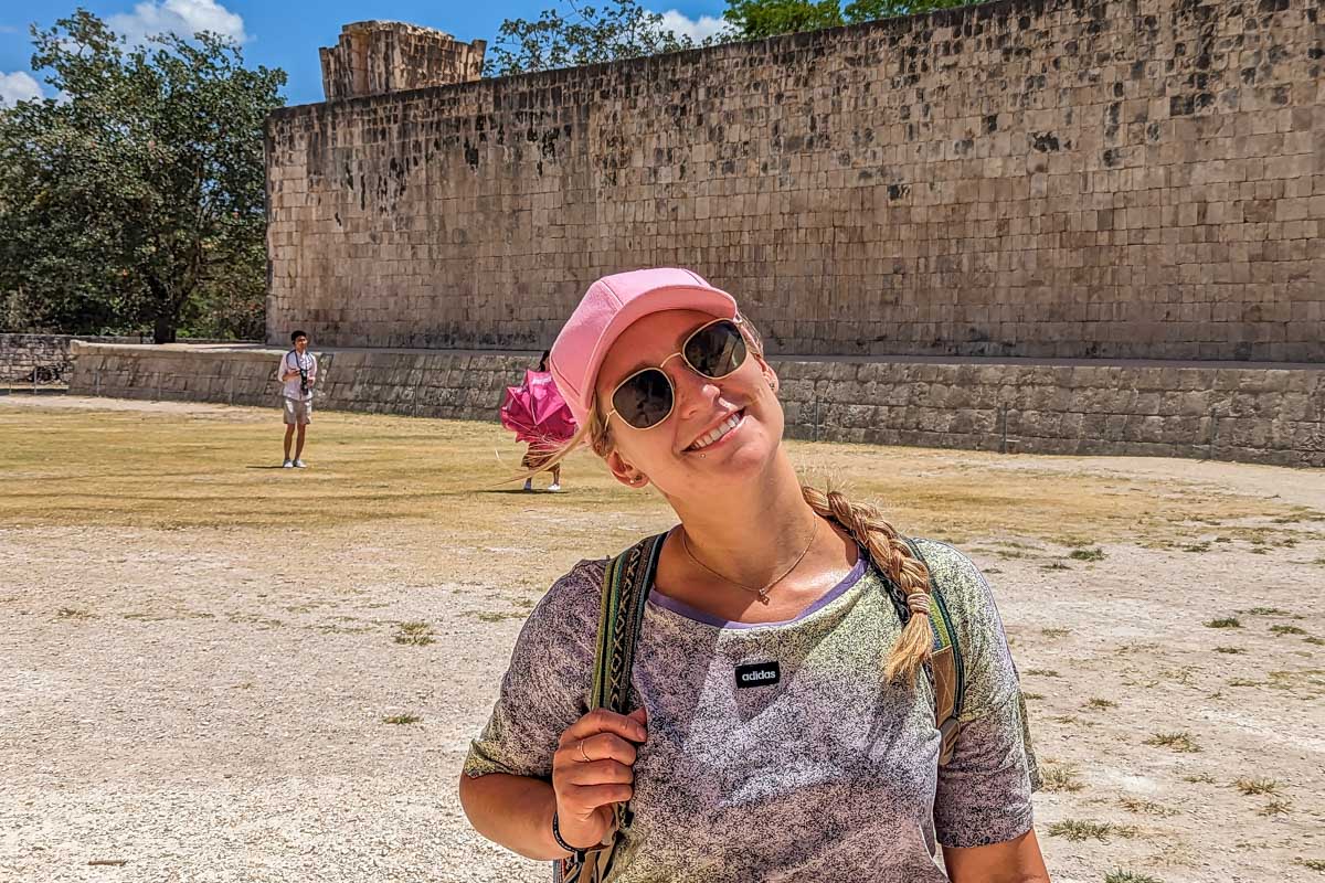 Bailey in The Great Ball Court at Chichen Itza, Mexico