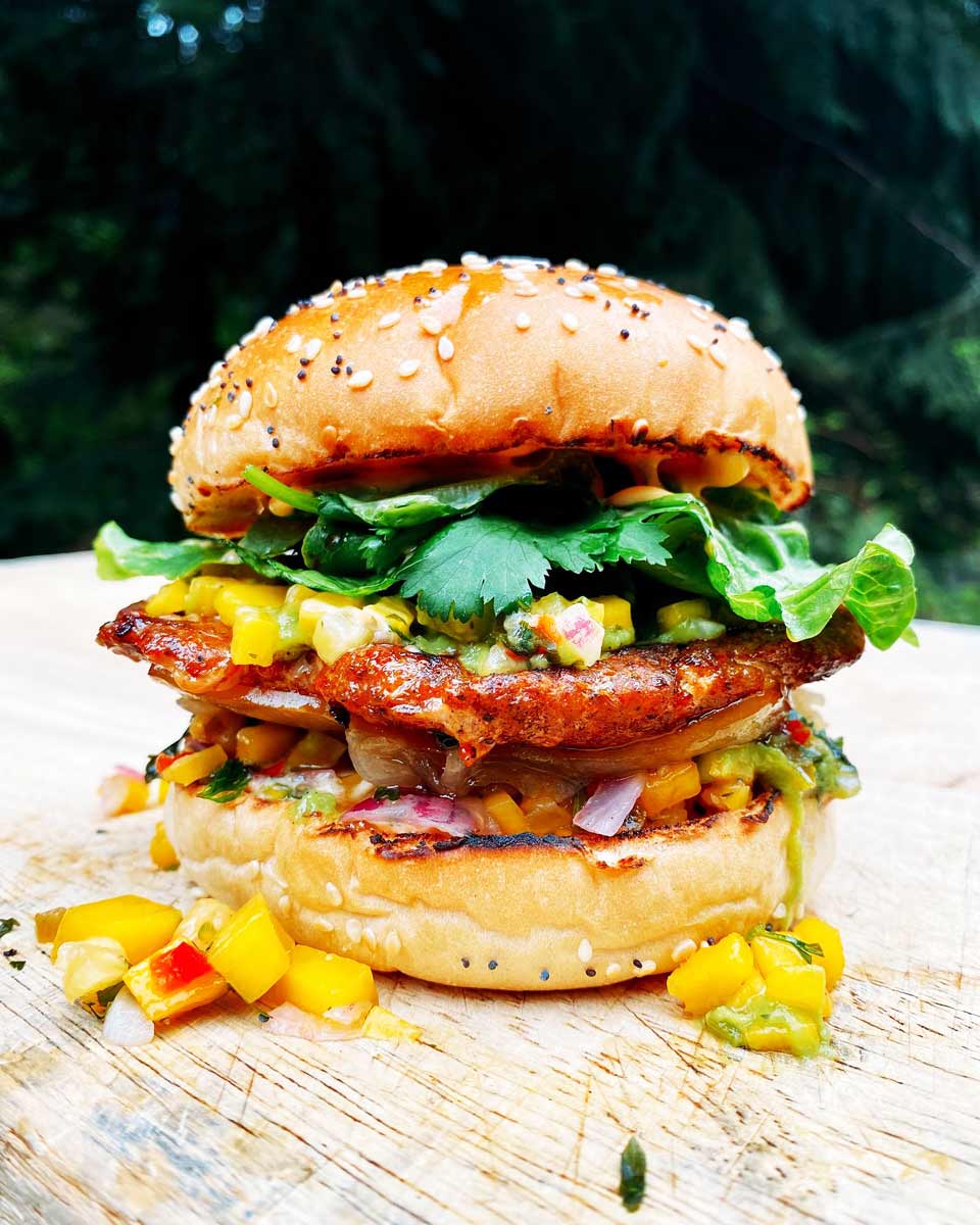 the TROPICAL SIZZLER burger from Splitz Grill in Whistler, BC