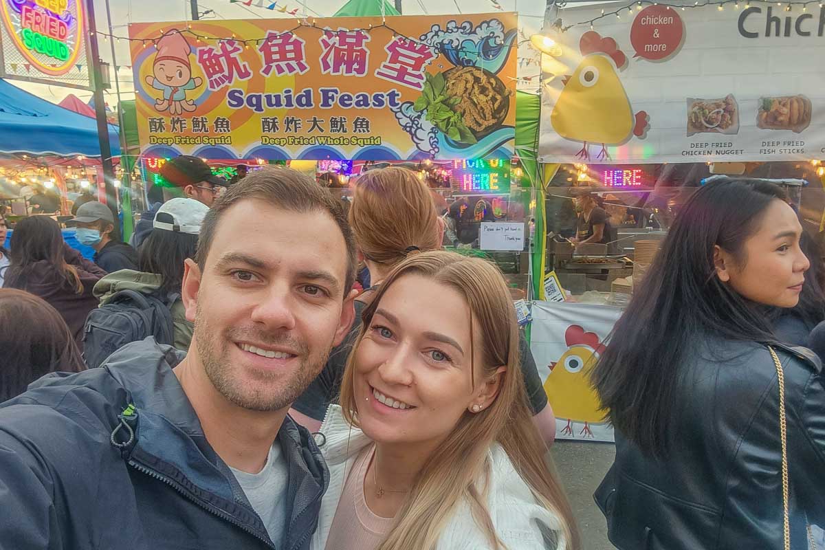 Daniel and Bailey in the crowd of the Richmond Night Market