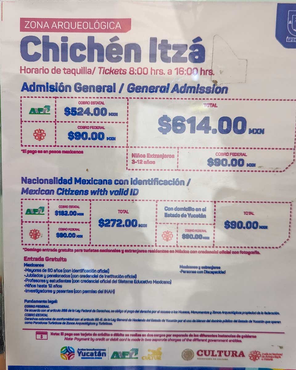 Entrance fees to Chichen Itza, Mexico