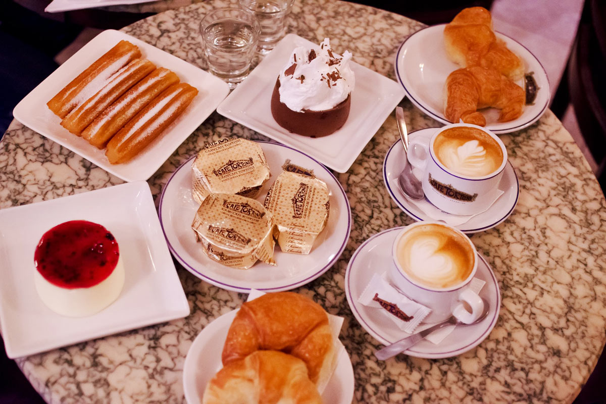 Coffee and snack at Gran Cafe Tortoni in Buenos Aires, Argentina