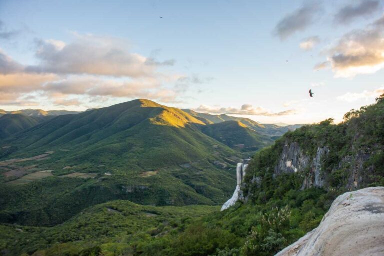 Landscape and petrified waterfalls at Hierve El Agua in Oaxaca, Mexico