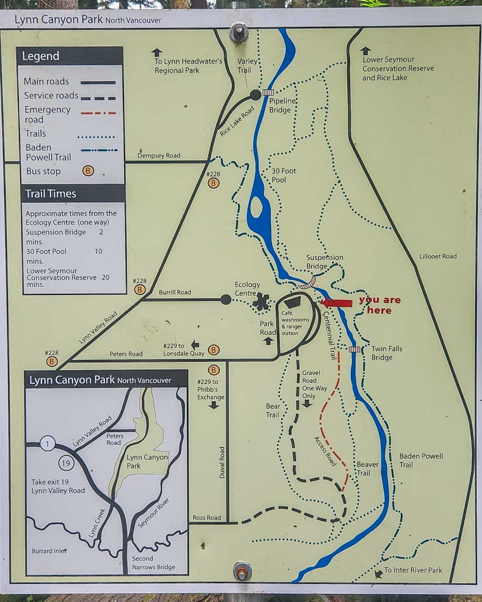 Map of Lynn Canyon, Vancouver