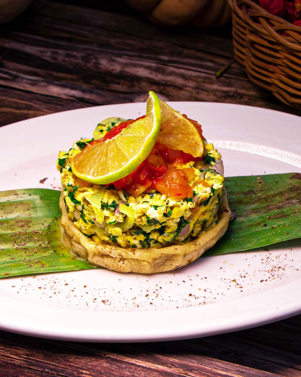 Corn tortilla scrambled egg Oop waaj at IX CAT IK in Valladolid, Mexico