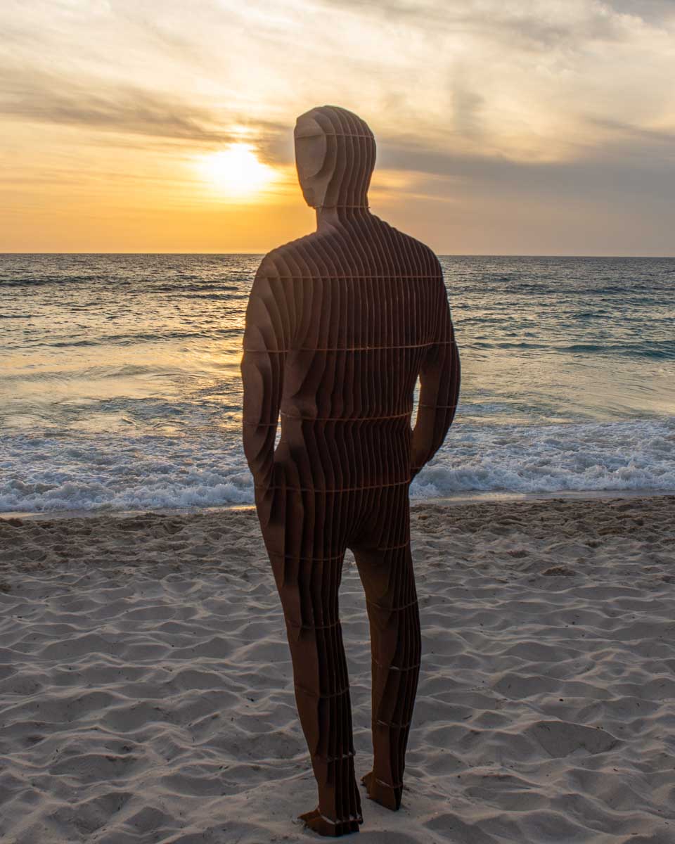 Sunset photo of a sculpture at Sculptures By The Sea, Perth