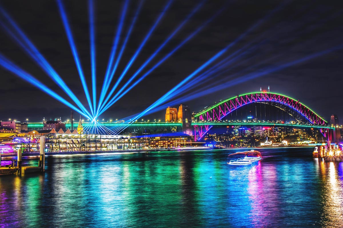 Bright and colorful blights illuminates Sydney from Vivid Annual Festival in Sydney, Australia