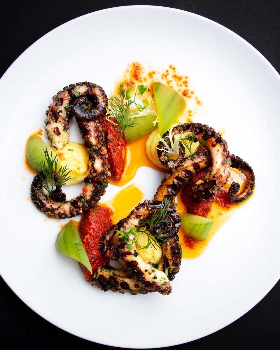 Grilled Pacific Octopus dish at Araxi in Whistler, BC, Canada