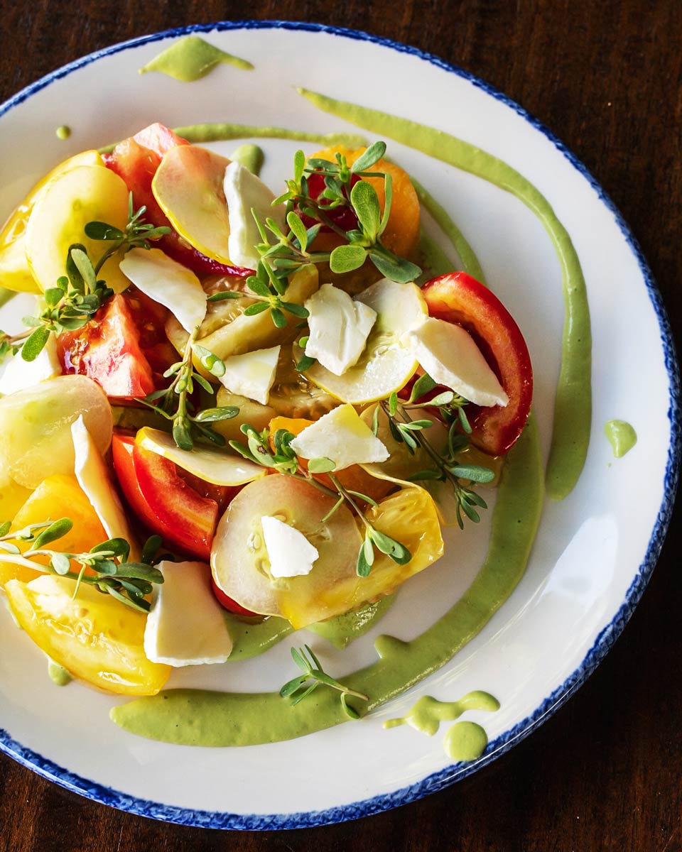 tomato and cucumber salad, with goat cheese and purslane from Au Comptoir in Kitsilano, Vancouver BC