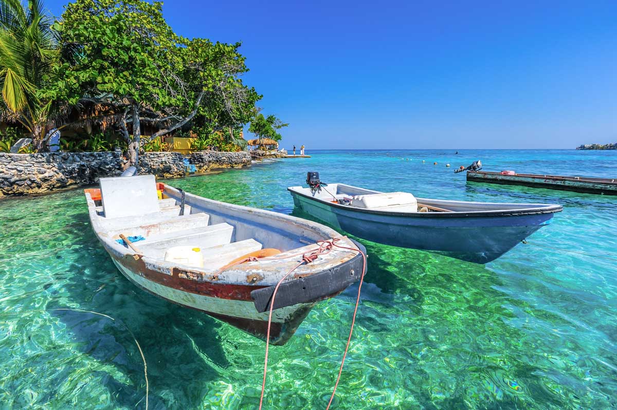 Two boats on the beautiful Rosario Islands, Colombia