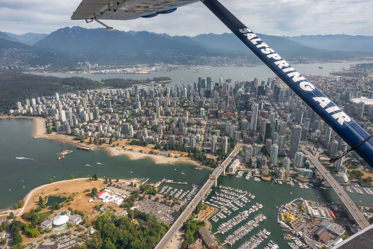 View of Vaancouver city on a sea plane tour