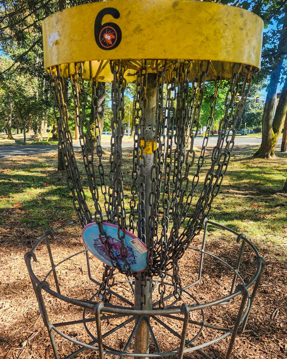A disc golf net in Canada