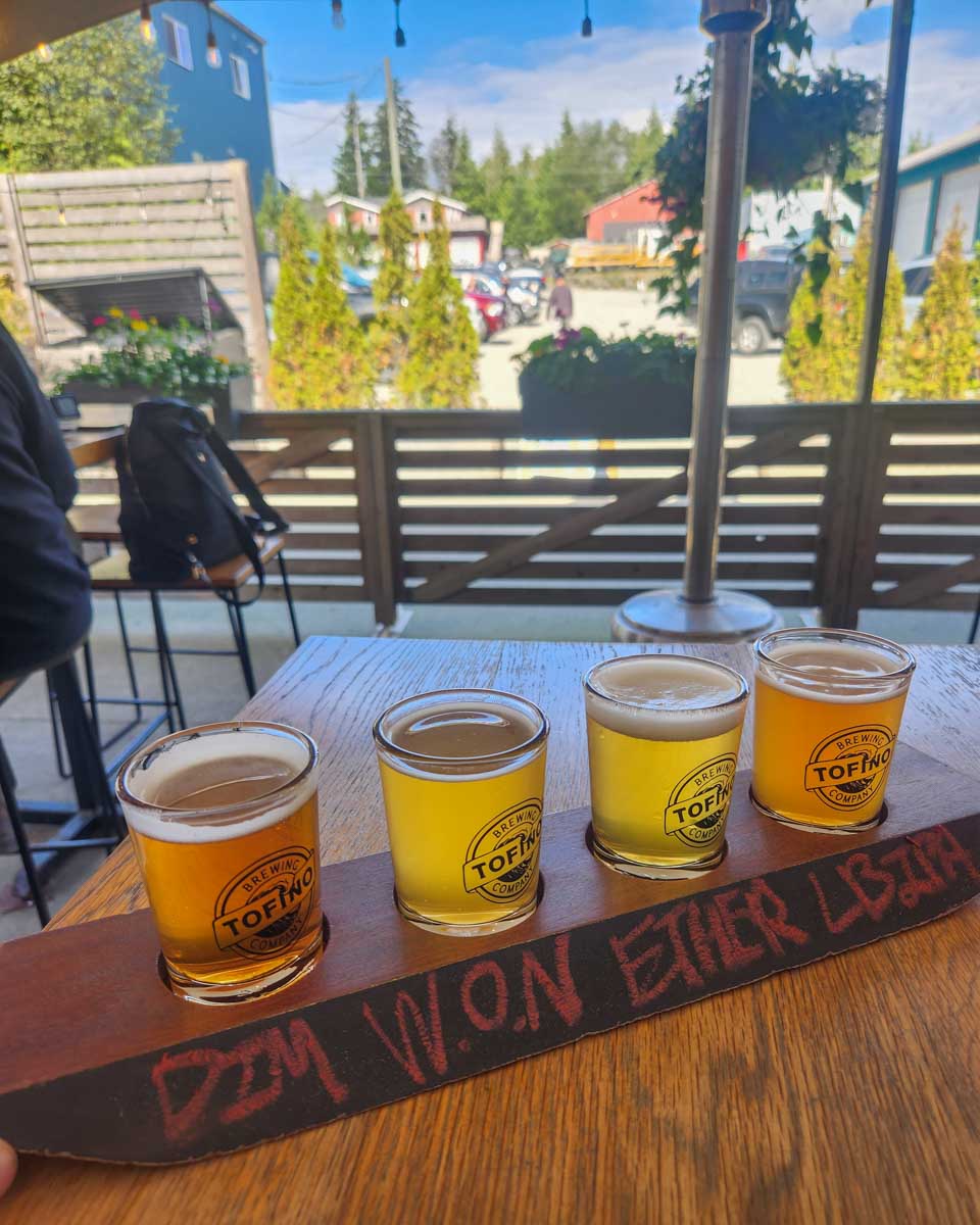 A tasting flight at Tofino Brewing