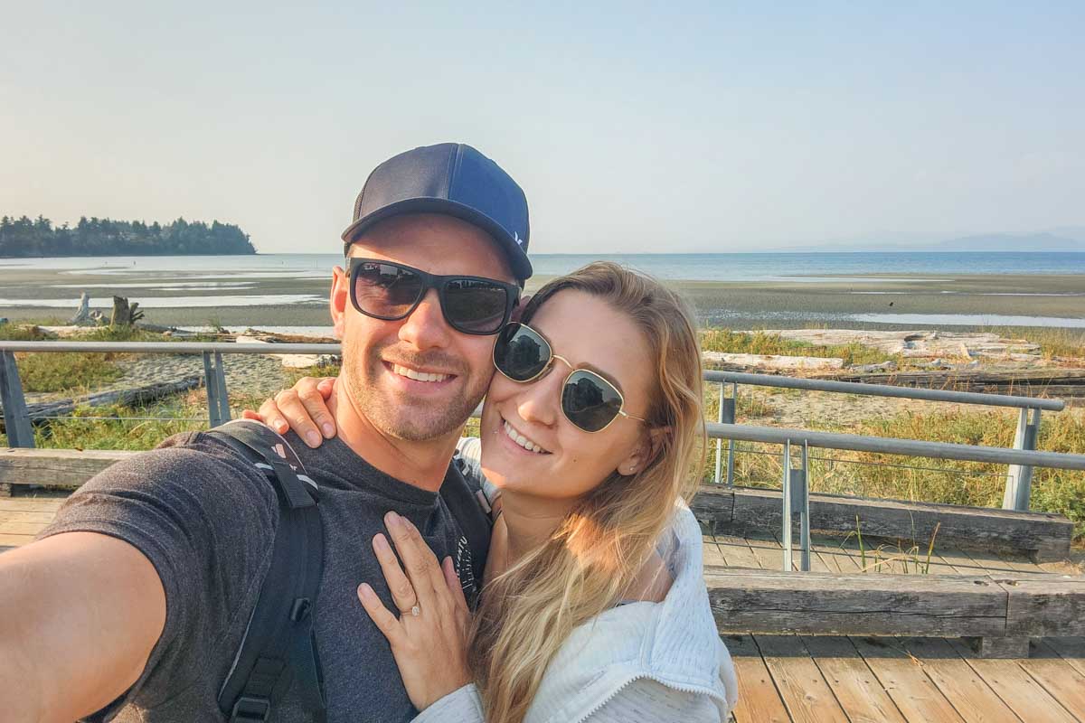 Bailey and Daniel take a selfie at the beach in Parksville, Vancouver Island, BC