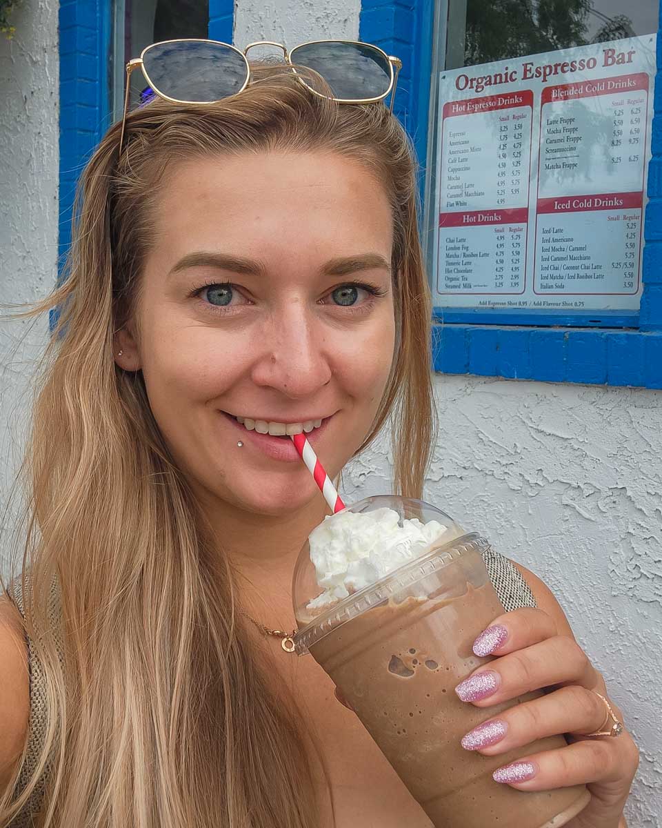 Bailey drinks a chocolate shake from Chantilly Gelato & Café