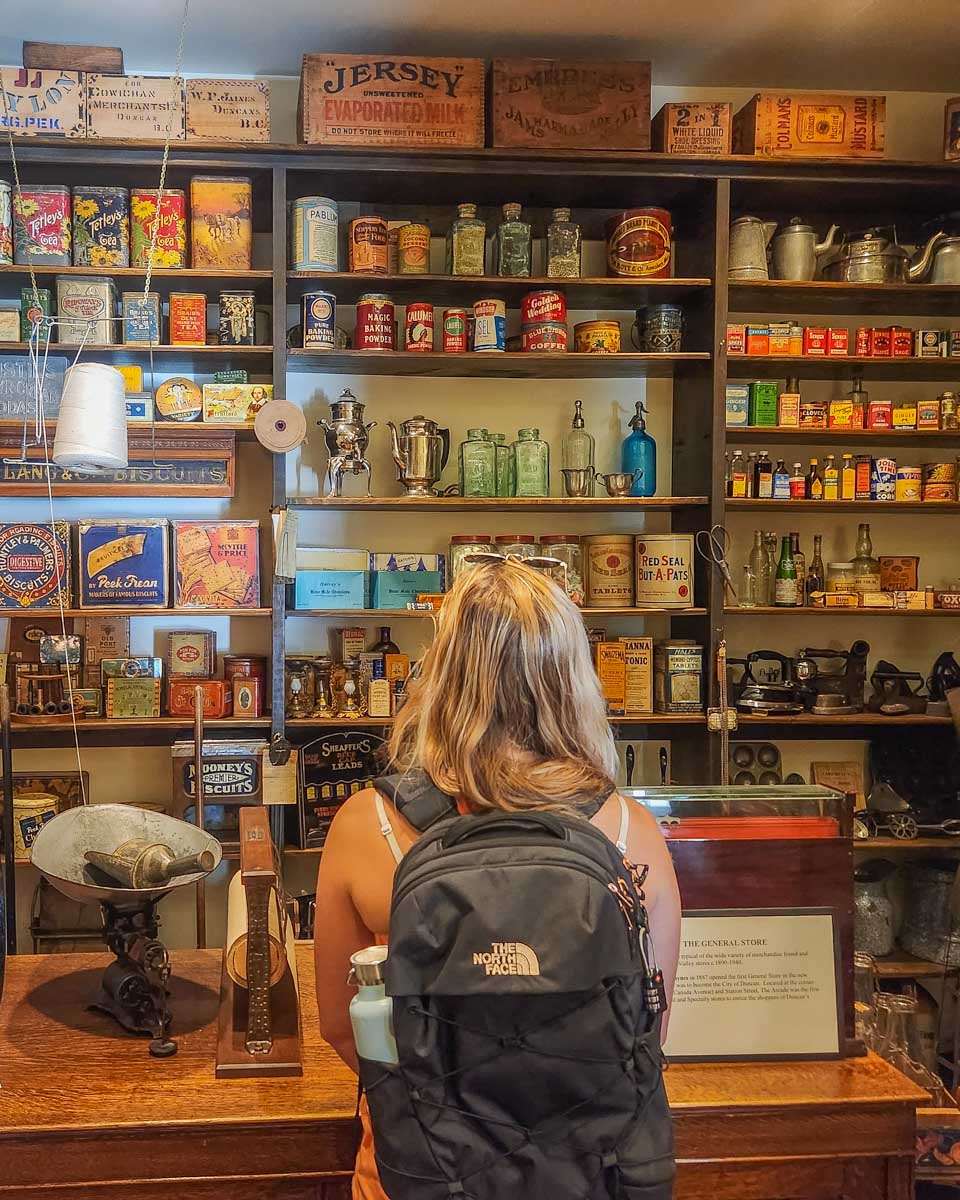 Bailey looks at a display at the Cowichan Valley Museum & Archives in Duncan, BC