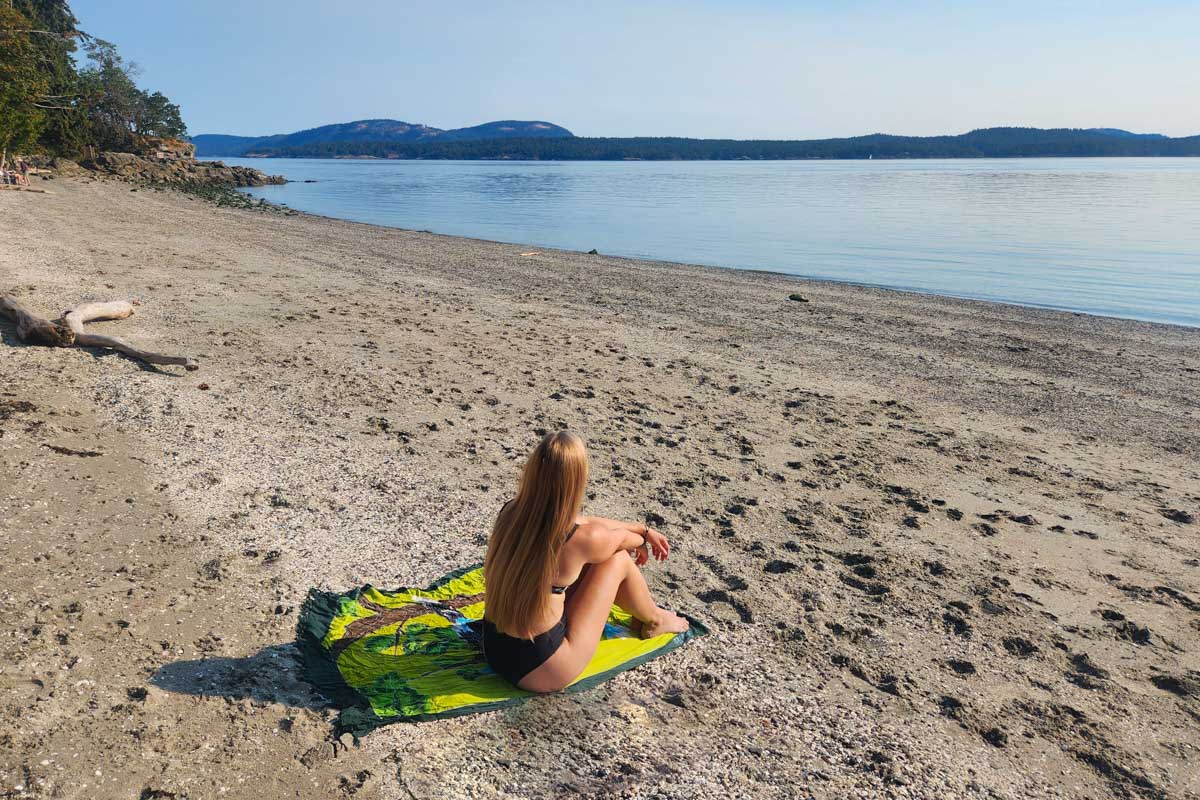 Bailey relaxes on Beddis Beach, Salt Spring Island