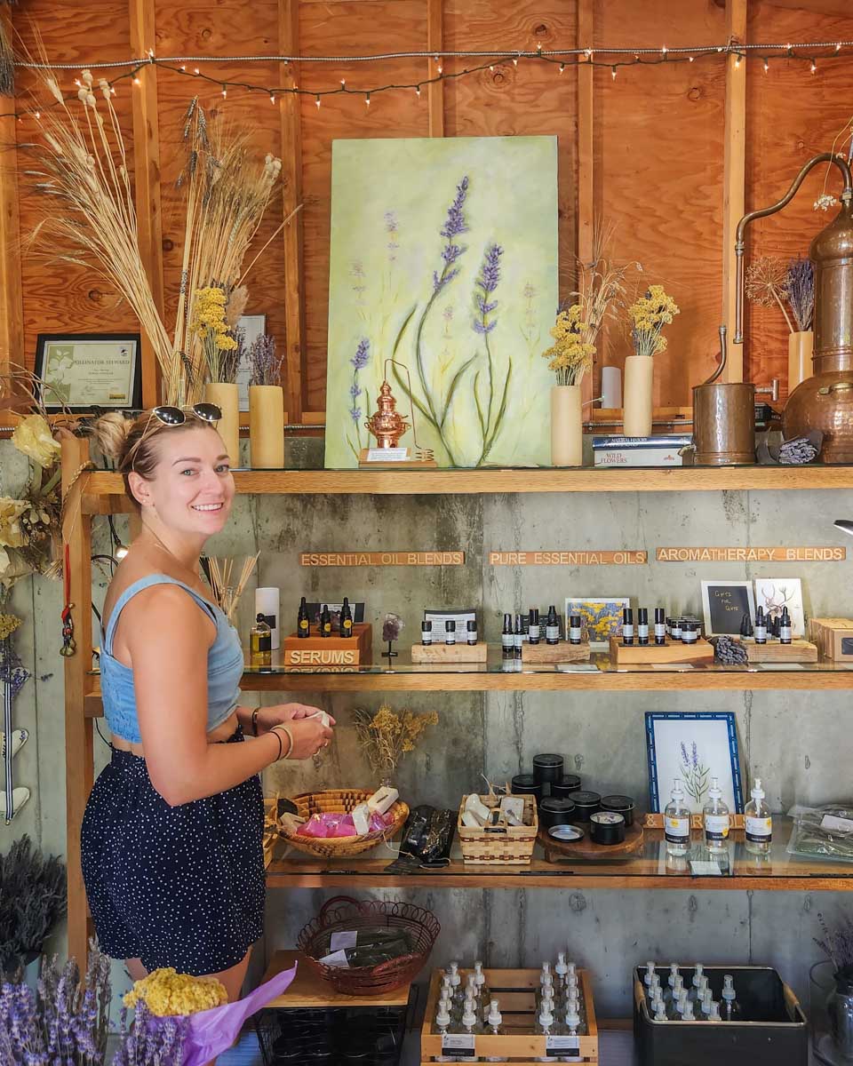 Bailey shops at Lavender and Black Farm on Salt Spring Island