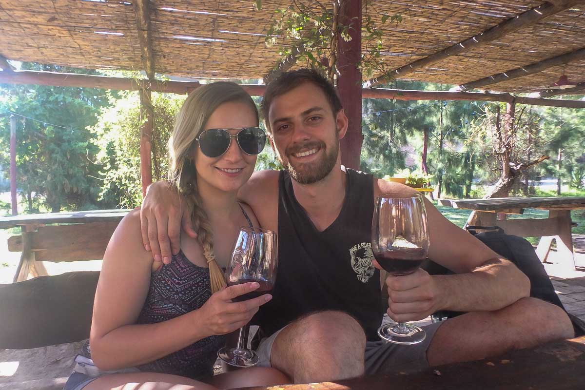 Daniel and Bailey in Mendoza drinking wine