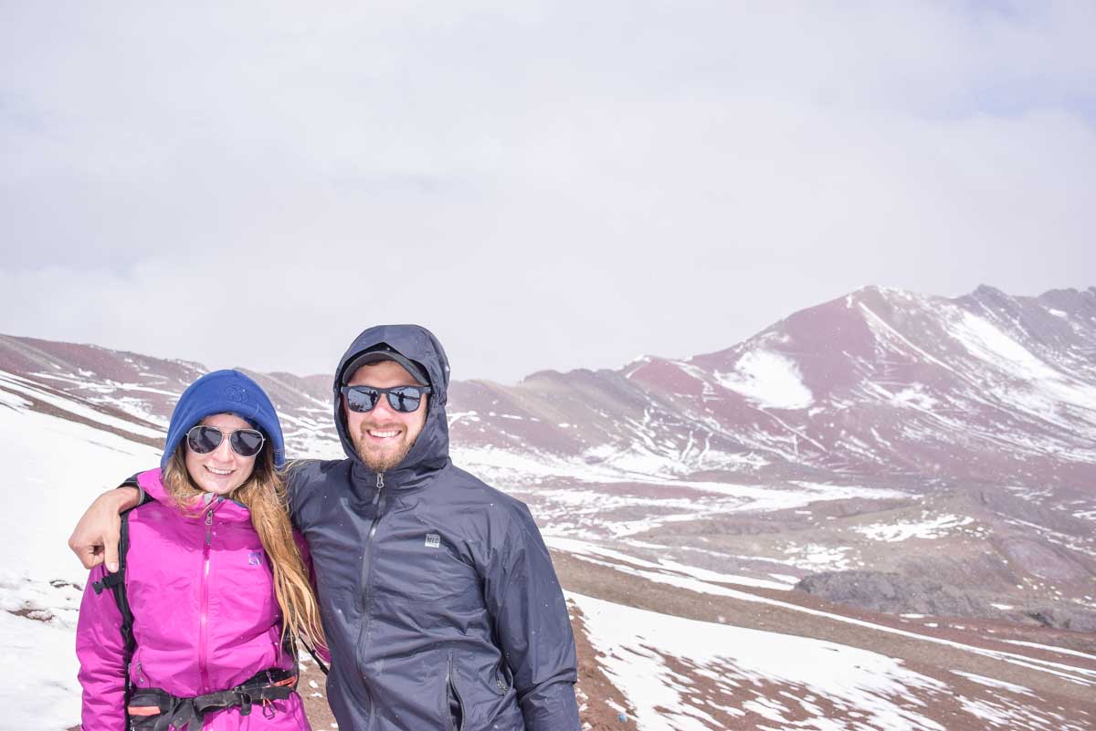 Daniel and Bailey in snowy conditions up at rainbow Mountain