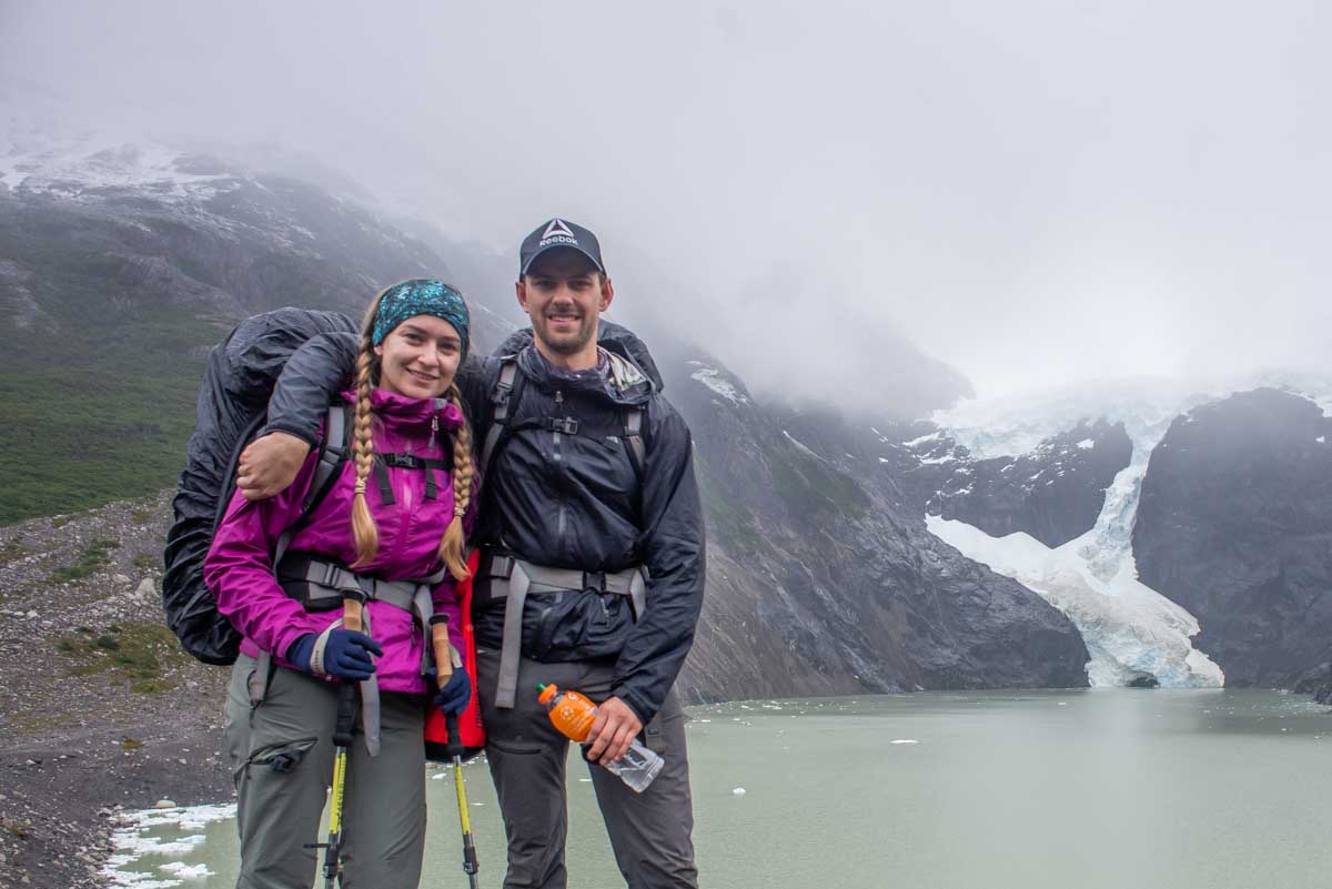 Daniel and Bailey pose for a photo on the Torres Del Paine O Circuit in Chile