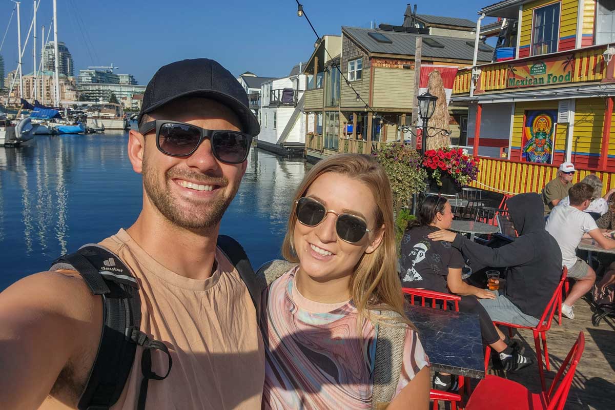 Daniel and Bailey take a selfie from the fisherman's wharf in Victoria