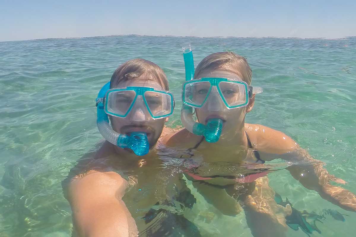 Daniel and Bailey take a selfie in Western Australia while snorkeling