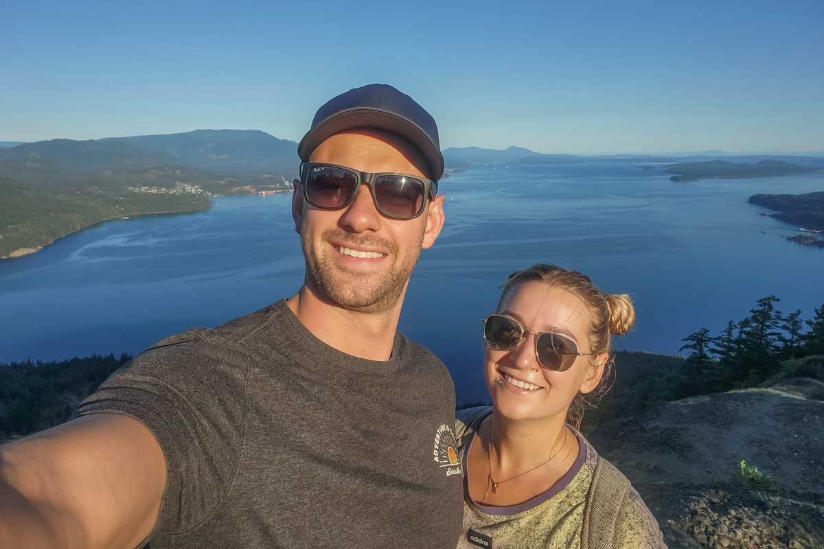 Daniel and Bailey take a selfie on Mount Erskine on Salt Spring Island